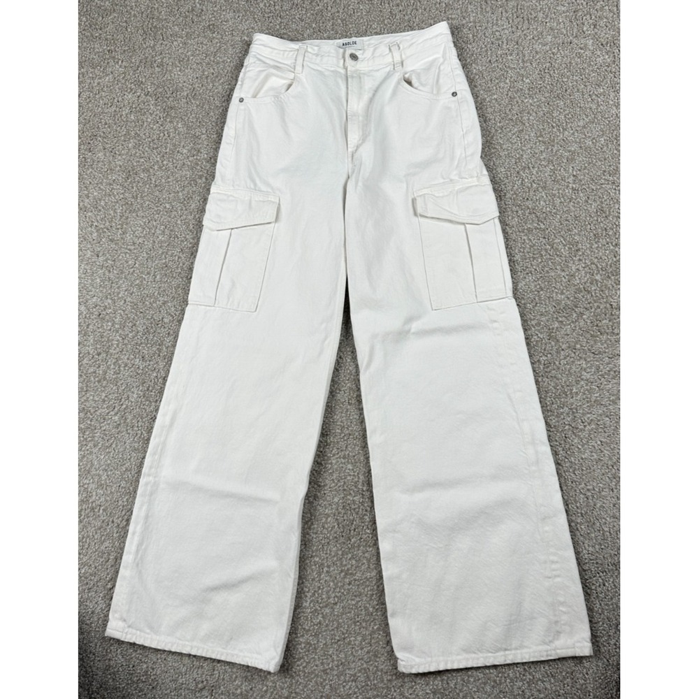 Agolde Minka Cargo Jeans Womens 28 White High Rise Wide Leg Denim Baggie‎ *30x31